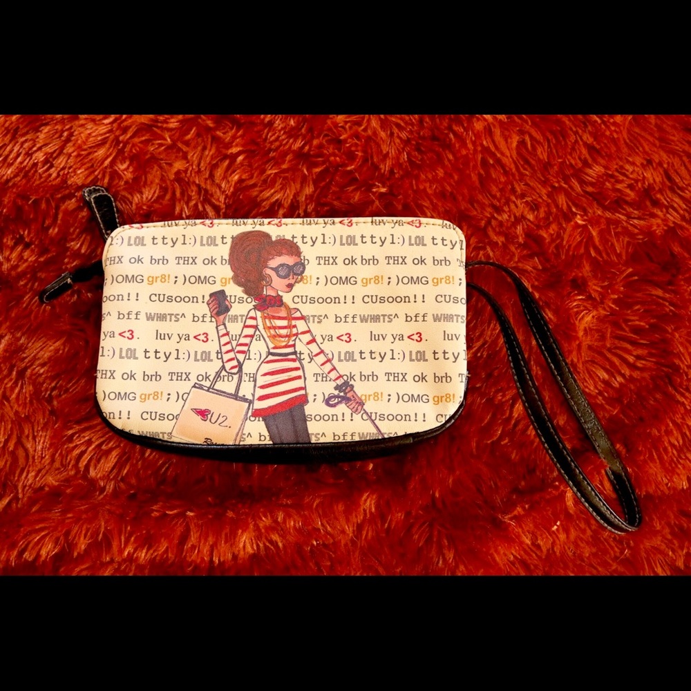 STRADA Black Fashion Letters Print Zipper Clutch !